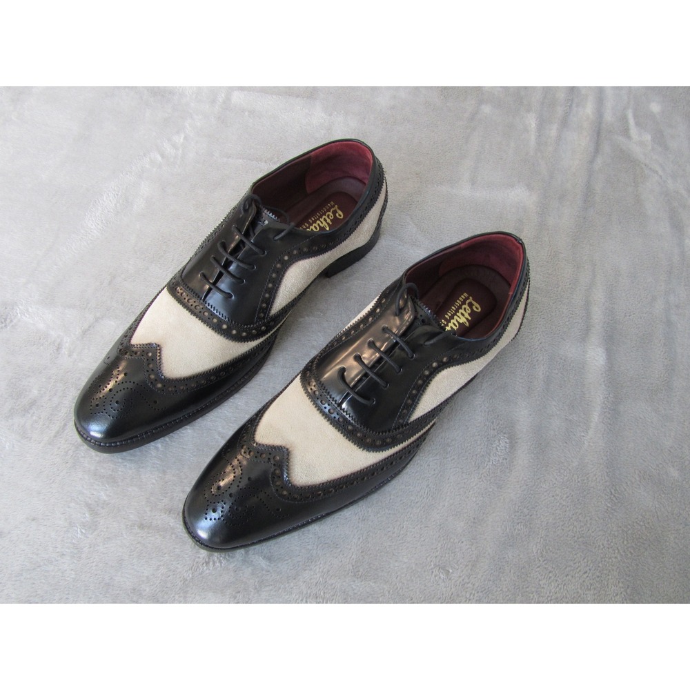 Lethato Handcrafted Mens Black Beige Two Tone Wingtip Oxford Dress Shoes 10.5